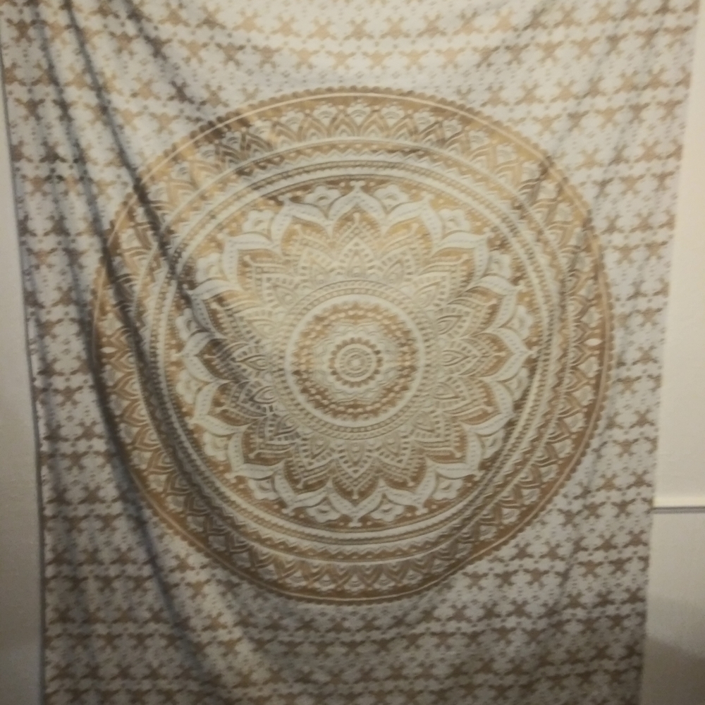 White and Gold Mandala Tapestry